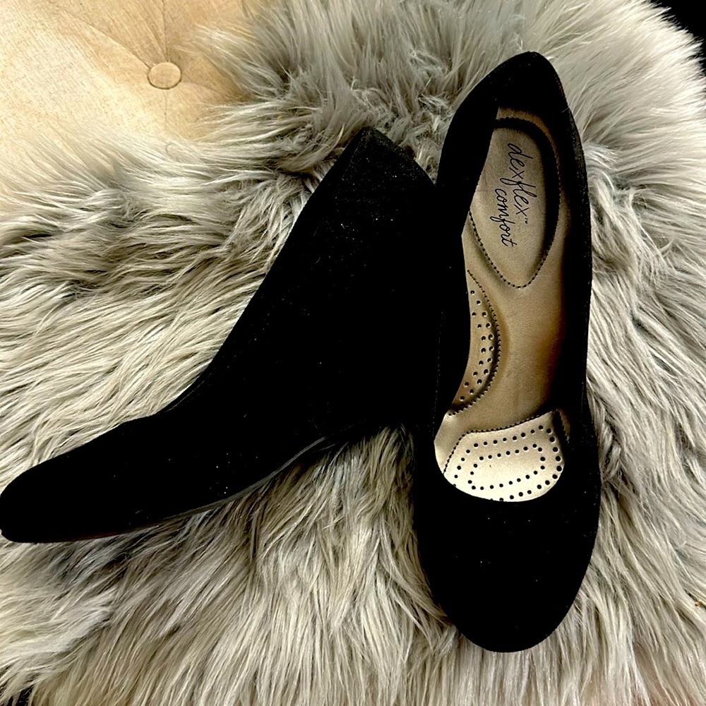 Dexflex Comfort Karlie Women's Round Toe Black Faux Suede Wedge Heel Shoes